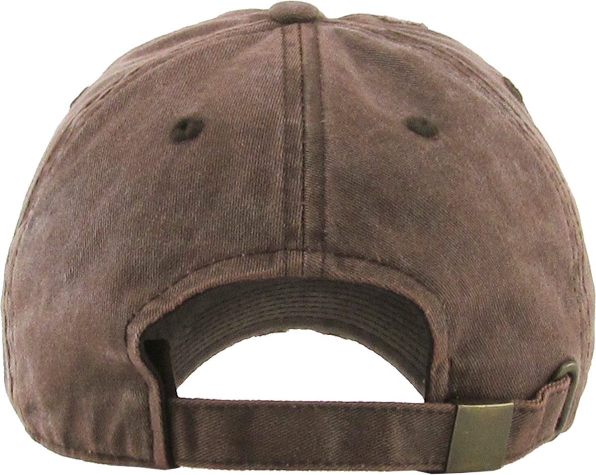 Pigment Washed Brown Distressed Vintage Baseball Cap Back View